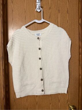 The Workshop Cream Knit Sweater Vest Cardigan Button Front Cap Sleeve Size S